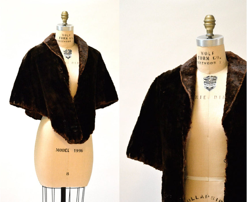 Vintage Fur Stole Cape Wrap Shawl Beaver Fur Stole Brown Vintage Fur Stole Cape Capelet Black Brown 1930s 1940s