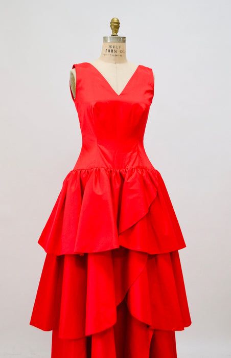 80s 90s Vintage Red Ball Gown Dress Small Rose Taft// 80s 90s Vintage Prom Party Dress Evening Gown Red Ball Gown Dress Ruffle Party Dress