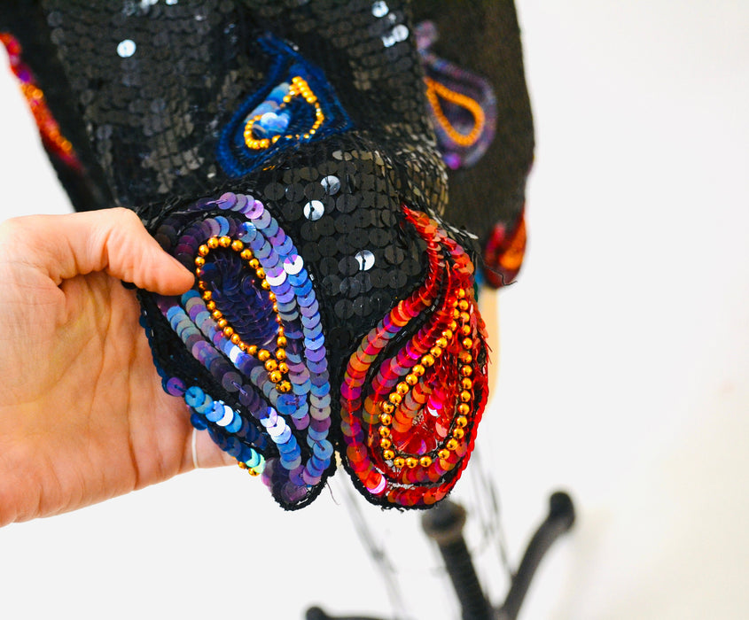 Vintage Black Sequin Jacket Paisley Beaded Jacket Medium Large // Vintage Black Sequin Jacket Paisley Metallic 80s 90s Glam Sequin Jacket
