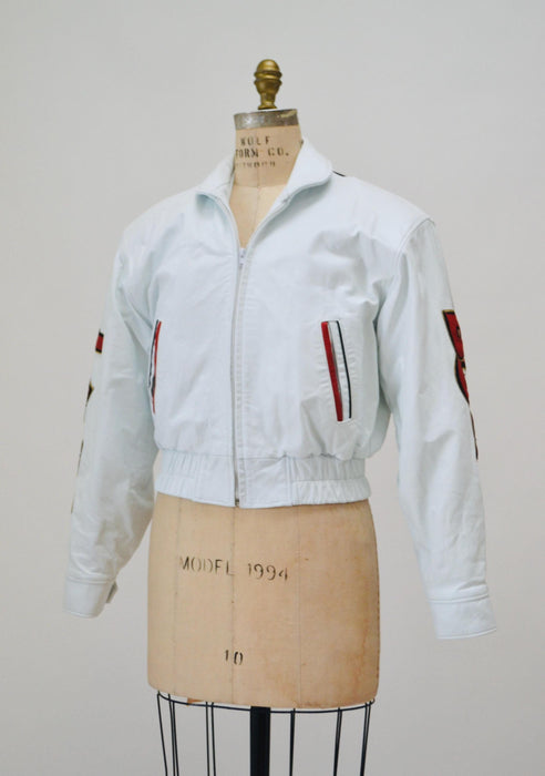 80s 90s Vintage Leather Jacket Betty Boop Small Medium Vintage White Leather Bomber Jacket with Betty Boop Comics Pop Art Leather By Maziar