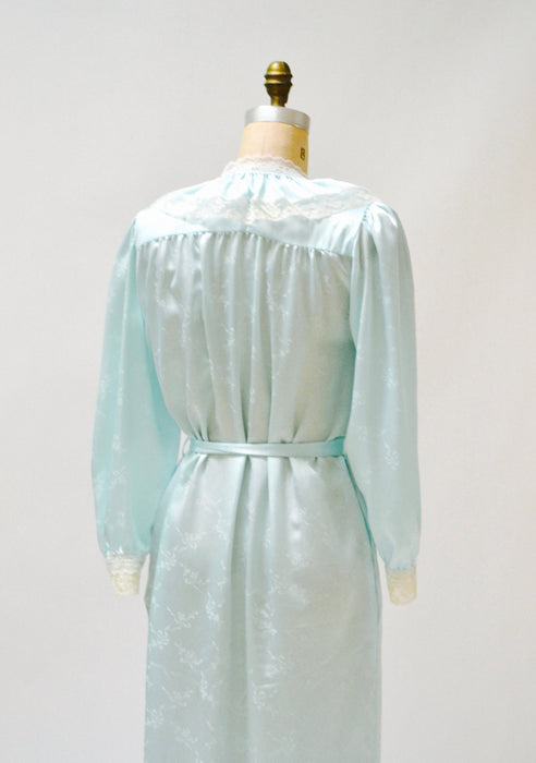 80s Vintage Blue Satin Robe Nightgown Blue lace Wedding Honeymoon Lingerie// Vintage Robe Lingerie Something Blue Large by Carole Hochman