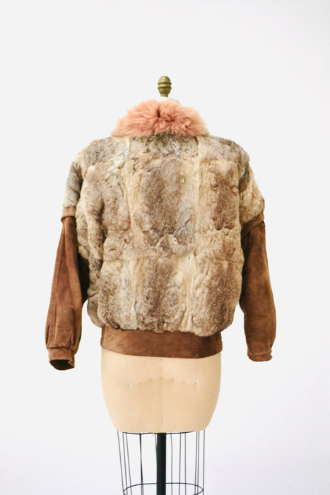 70s 80s Vintage Fur Vest Jacket Brown Rabbit Coyote Fur Jacket Coat Medium Tan// Vintage Fur Vest Leather Jacket Removable Sleeves Jacket