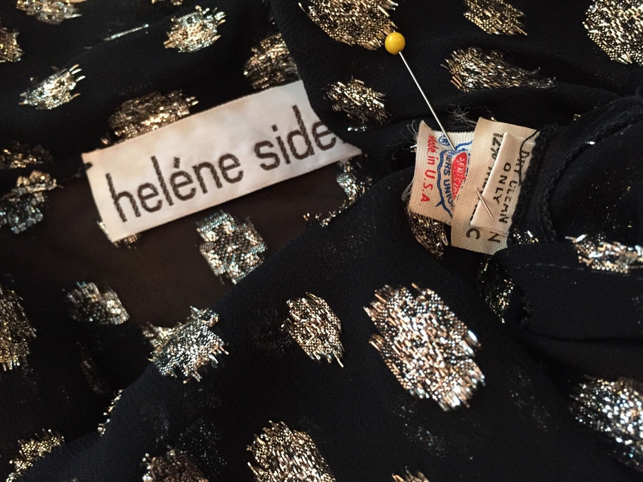 Vintage Metallic Black Silver Polka Dot Tunic Top Small Medium// Sheer Black Shirt Silver Metallic Beach Cover Up By Helene Sidel