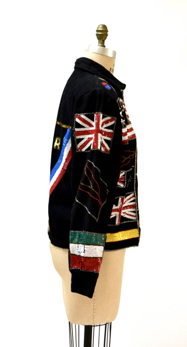 Vintage Sequin Jacket American Olympic Flag USA Large By Modi// Vintage Sequin Bomber Jacket Olympics Australia England USA America Pop Art