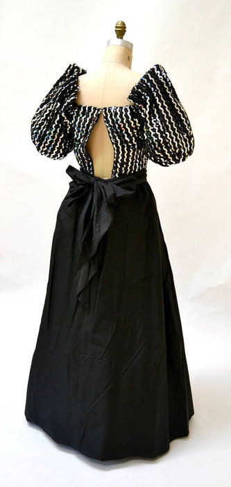 Vintage 80s Prom Dress XS Small Black Silver Sequin Evening Ball Gown// Vintage Silver Sequin Dress Small Princess Dress