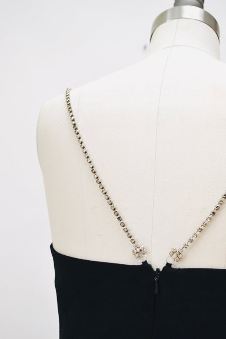 Vintage 90s Black Dress Black Cocktail Party Dress with Rhinestones By Bebe Small// Vintage 90s Sexy Prom Party Club Dress Black XS Small