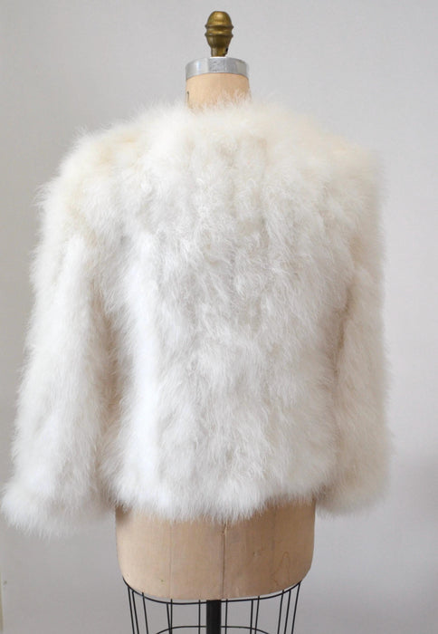80s Vintage White Feather Jacket Marabou Feather Jacket Small Medium// Vintage White Feather Jacket Vintage Wedding Marabou party Jacket