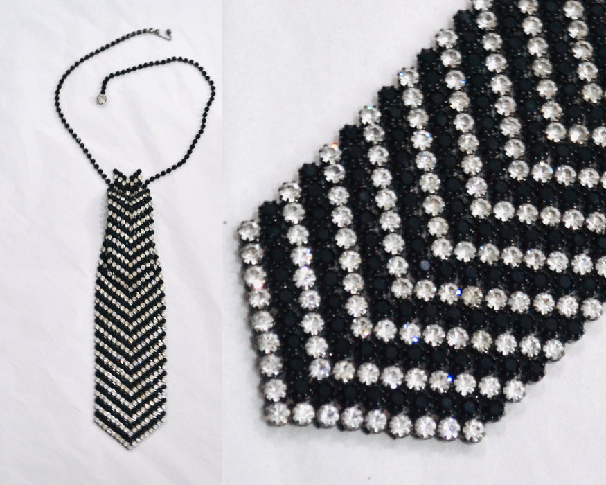 Incredible Vintage Rhinestone Neck Tie Rhinestone Crystal Tie Necklace Wedding Rhinestone Tie Gay Glam Wedding Tie Silver Black Kramer