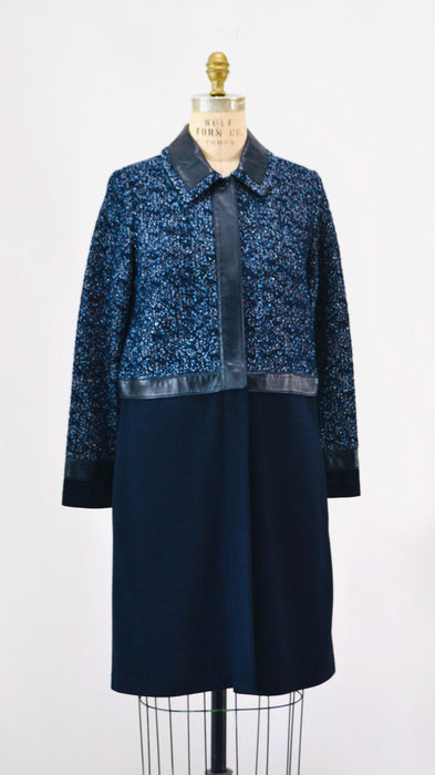 Vintage St. John Couture Navy Blue Jacket Blue Boucle Jacket Leather Size 4 Blue  Jacket St John Navy Blue Convertible Leather Wool Jacket