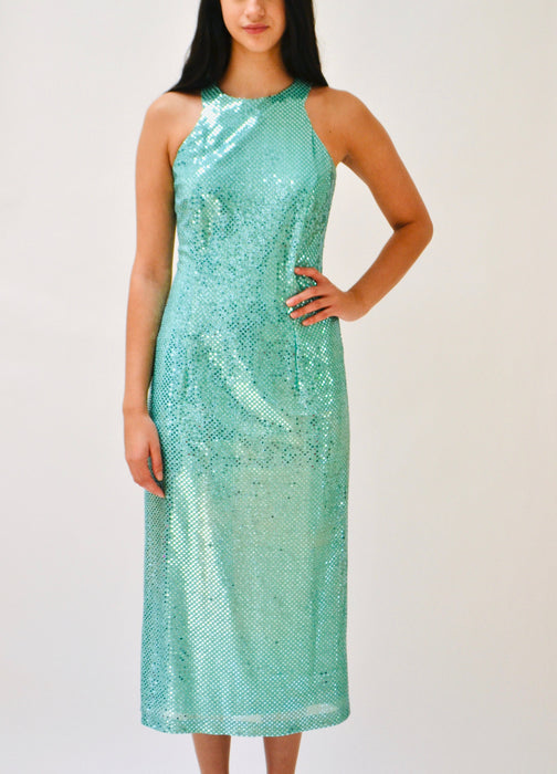 Vintage 90s Metallic Prom Party Club Dress Medium Large Aqua Green//  90s Vintage Metallic Disco Dress Blue Green Drag Queen Mermaid Costume