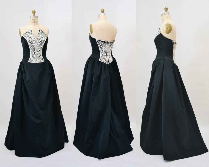 Vintage Bob Mackie Black Evening Ball Gown Small Medium Black Beaded Strapless Evening Gown Dress 90s 00s Dress Beaded Strapless Ball Gown