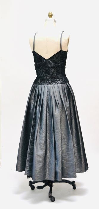Vintage 80s 90s Black Grey lace Crinoline Skirt and Top Small Medium 80s Prom Madonna Dress// 80s Grey Taffeta Lace Party Dress Skirt Top