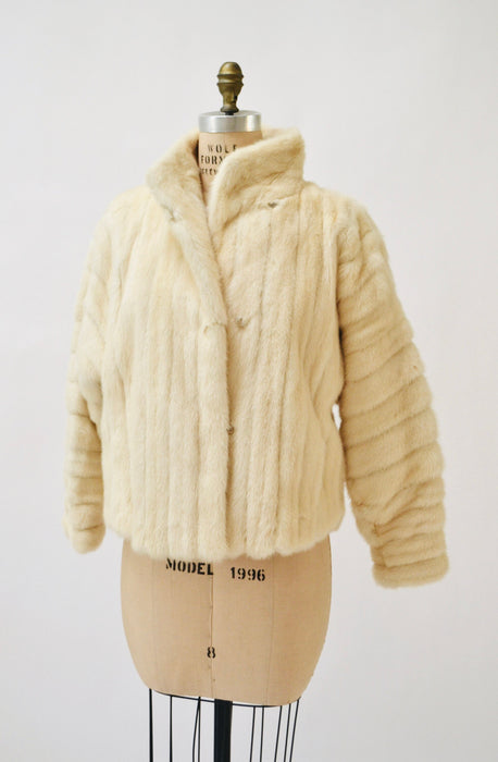 80s 90s Vintage Cream White Mink Fur Coat Jacket Medium Larry Weinstien // 80s Vintage Fur Coat Cream White Wedding Fur Coat Jacket