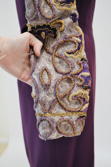 90s Vintage Silk Beaded Sequin Metallic Jacket and Strapless Dress by Raoul Arango Purple Wine Cocktail Dress Sequin Bolero Jacket Medium