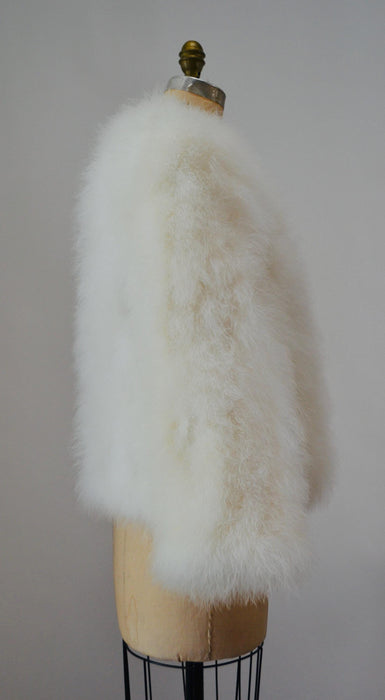 80s Vintage White Feather Jacket Marabou Feather Jacket Small Medium// Vintage White Feather Jacket Vintage Wedding Marabou party Jacket