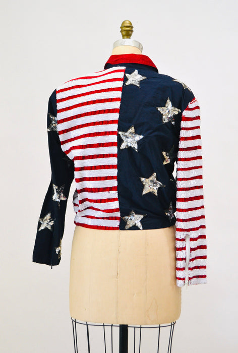 90s Vintage Sequin Jacket American Flag USA Large Modi// Vintage Sequin Moto Jacket Stars Stripes USA America Olympics Star Sequin Jacket