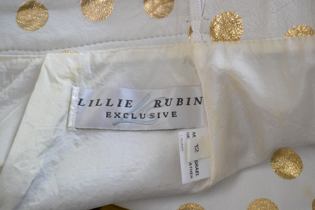80s Vintage White Gold Polka Dot Leather Jacket and Skirt Set Jacket Lillie Rubin Medium Large 80s Glam Wedding Leather Suit Jacket Skirt