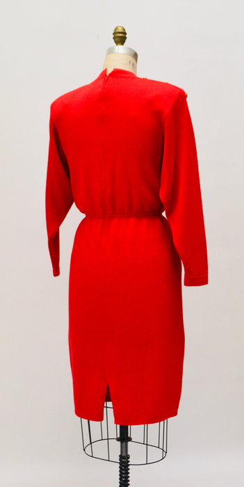80s Vintage Red St John Dress Saks Fifth Avenue Red Knit Dress by St John // 80s Red Sweater Knit Dress Small Medium 80s Glam Designer Dress