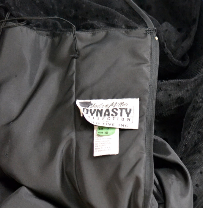 Vintage Black Dress Medium Crinoline Skirt Polka Dot // 80s 90s Black 80s Prom Dress Illusion Dress // Black Party Prom Dress Medium Large