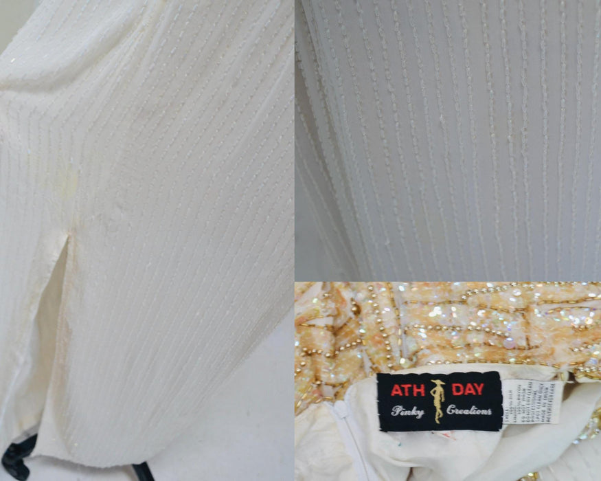 80s 90s Vintage off white Silver Cream Beaded Sequin Dress Gown Medium Pageant Wedding Party Dress Large White Beaded Dress