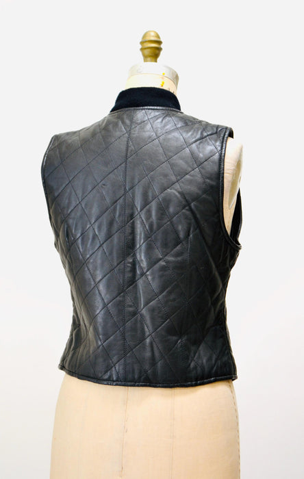 90s Vintage Black Leather Vest Black Quilted Leather Biker Vest Tank Top// 90s Biker Babe Fall Vintage Black Leather Vest Size Medium