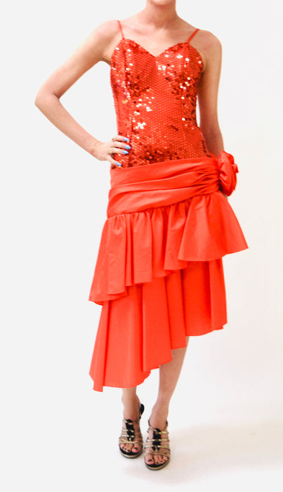 Vintage 80s Prom Dress Red Sequin Dress XXS XS Small// 80s Party Red Sequin Dress Flamenco Ruffle Barbie Pageant Drag Queen Alyce Designs