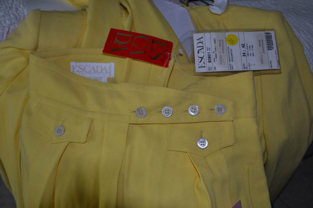90s Vintage Yellow Suit By ESCADA Medium Yellow Cropped Bolero Jacket and High waisted Pants // Vintage 80s 90s Yellow Pantsuit Suit Medium
