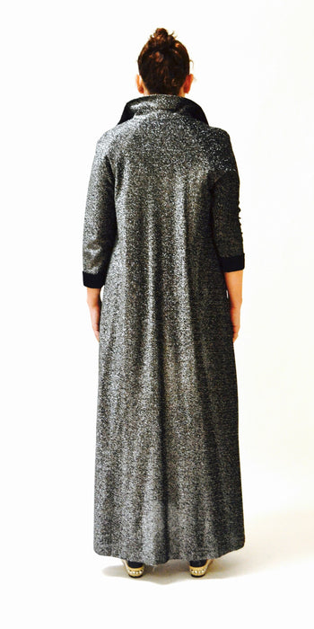 70s Vintage Metallic Dress Black Silver Night Gown Caftan Maxi Dress Medium Large// Vintage Silver Black Metallic Dress Robe by Loll Ease