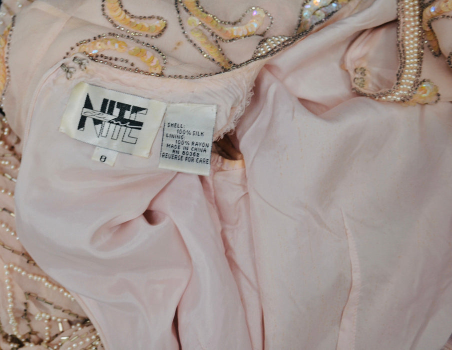 80s 90s Vintage Pink Peach Beaded Sequin Dress Small Medium // 80s 90s Glam Vintage Metallic Sequin Pink Cocktail Wedding Party Dress