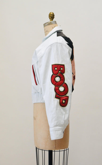 80s 90s Vintage Leather Jacket Betty Boop Small Medium Vintage White Leather Bomber Jacket with Betty Boop Comics Pop Art Leather By Maziar