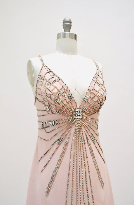 2000s Y2k Vintage Pink Silk Rhinestone Slip Dress XS Small// y2k Vintage Pink Silk Slip Party Dress Rhinestones Pink Silk 2000s Party Dress