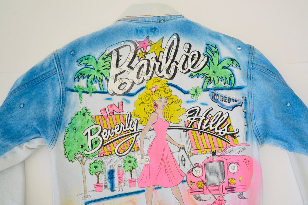 80s Vintage Barbie Jacket Denim Girls Large Kids Hollywood Barbie JEAN Jacket Barbie Party Rhinestone Jacket Airbrushed Tony Alamo Inspired