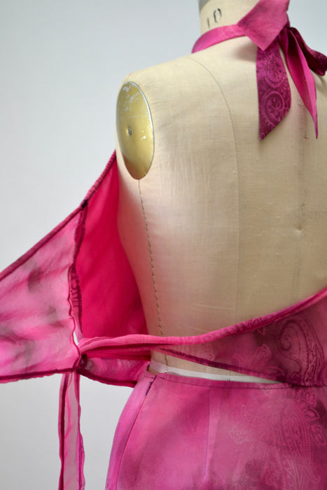 Vintage 00s Y2K Chiffon Halter Top Skirt Pink Y2K Party Halter neck Summer Party dress Small 90s 00s Y2k Tank Halter neck Dress Kookai