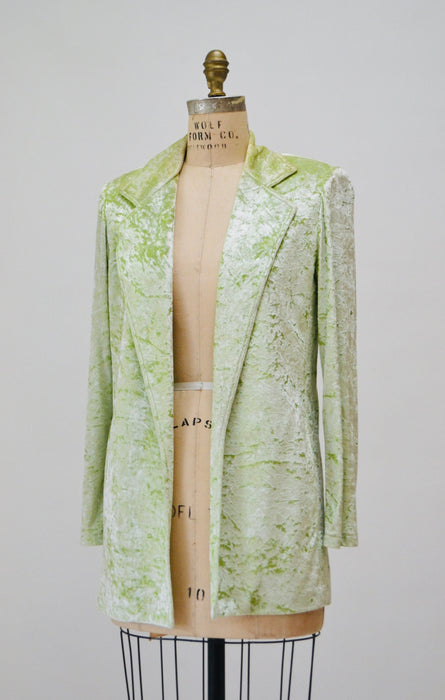 90s Vintage Lime Green Velvet Jacket Blazer Suit Green Crushed velvet Jacket XS Small Criscione // 90s Vintage velvet Wedding Party Jacket