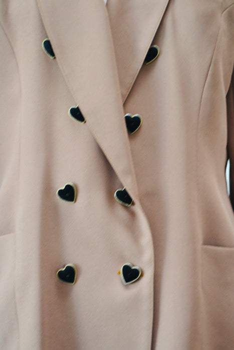 90s Vintage Brown Heart Jacket Blazer Suit with Heart Love Buttons Tan Blazer 80s 90s Glam Power Suit Medium Large Criscione 90s Suit