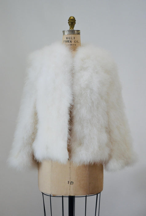 80s Vintage White Feather Jacket Marabou Feather Jacket Small Medium// Vintage White Feather Jacket Vintage Wedding Marabou party Jacket