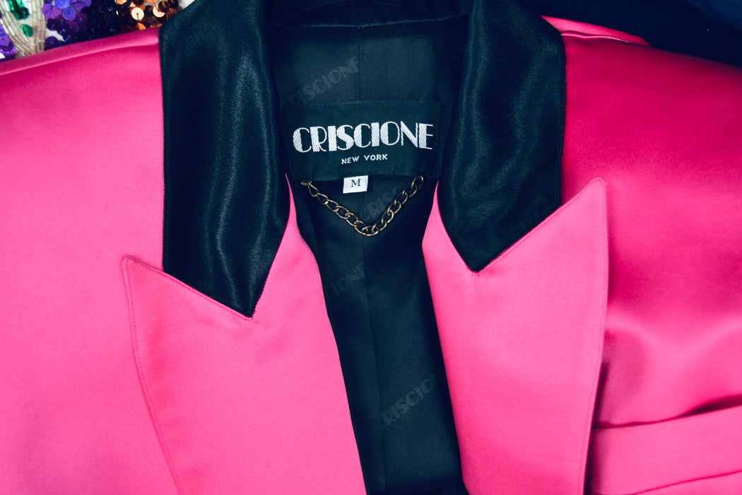 Vintage 80s 90s Bright Pink Fuchsia Satin Suit Jacket Blazer 90s Pink Barbie Power Suit Medium Large// 90s Glam Pink Jacket Blazer Criscione