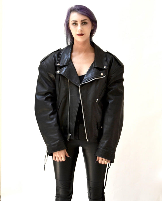 Vintage Black Leather Jacket  Motorcycle Biker Jacket with Eagle Bird Large XL// Vintage Black Leather Biker Jacket Jeff Hamilton JH Leather