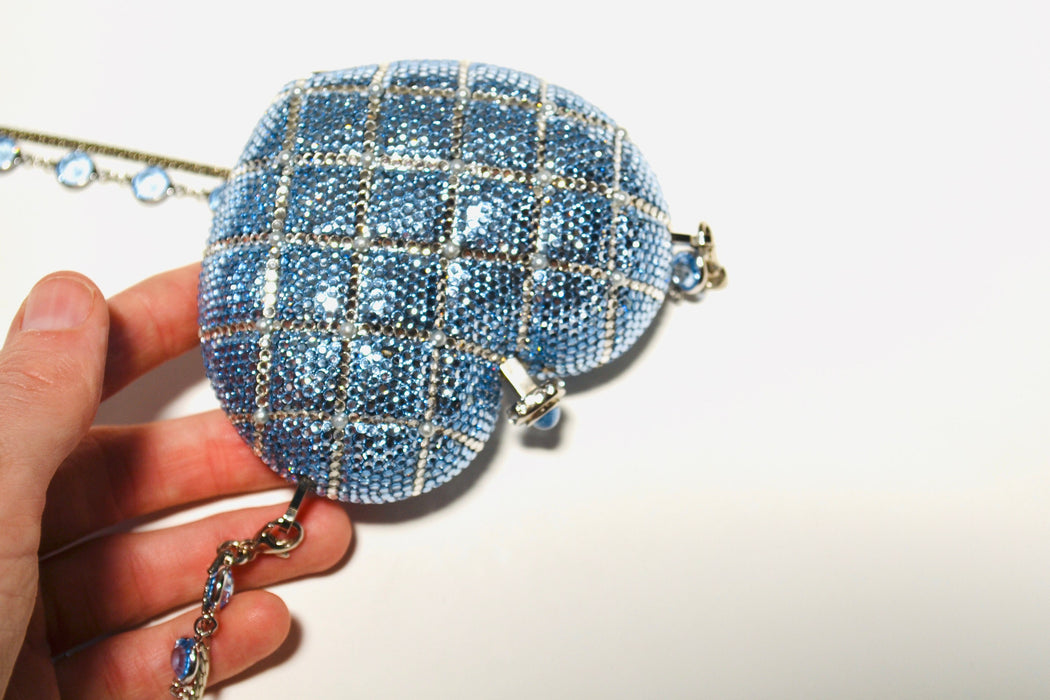 90s Vintage Blue Silver Crystal Evening Bag Swarovski Crystal Something Borrowed Blue Crystal Minaudiere Wedding Evening Bag K Baumann