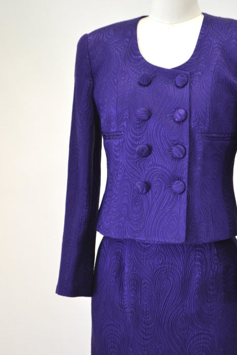 Vintage 80s 90s Purple Silk Suit Jacket Skirt Christian Dior XS  // 90s Glam Purple Barbie Suit Silk Jacket Blazer Skirt By Christian Dior