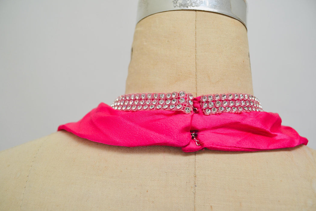 90s Vintage Pleated Halter Neck Gown Dress Pink Lillie Rubin Pleated halter dress Wedding Marilyn Monroe Barbie Dress Pink Magenta Dress