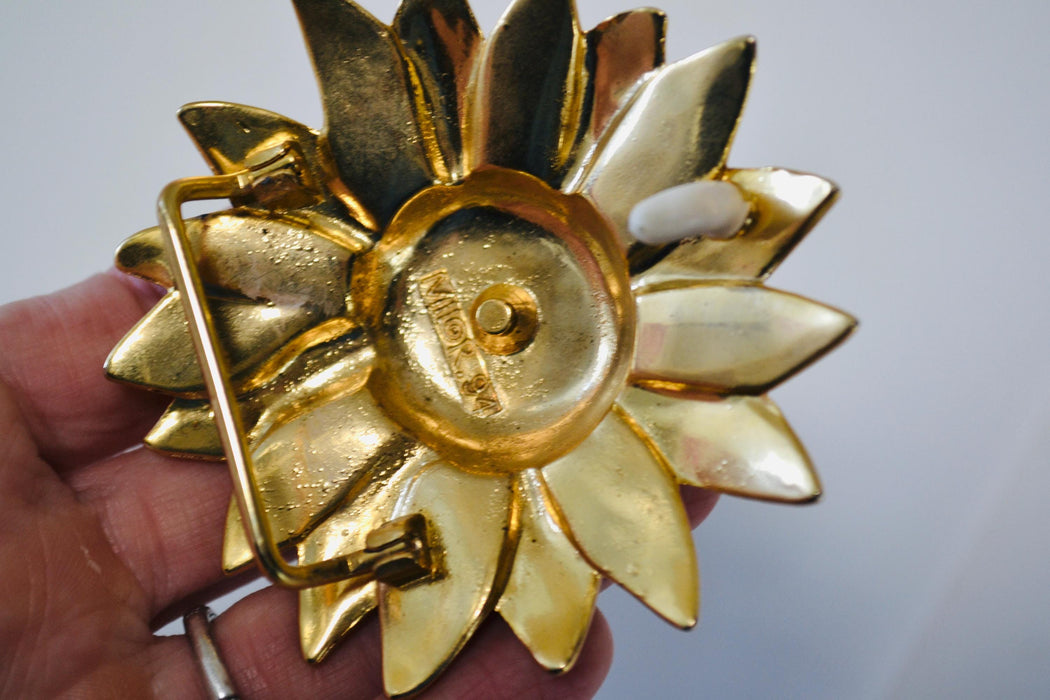 90s Vintage Gold Daisy Sunflower Belt Buckle Gold Wedding Belt Buckle Summer Flower Vintage Flower Belt Buckle Large Gold Wedding Belt