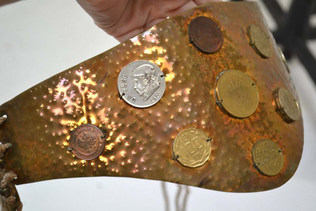 80s Vintage Gold Brass Coin Belt Gold Metallic Pirate Gypsy Belt Brass Large Boho Belt SMALL Medium 80s Brass Belt Fran Kahl Wedding Belt