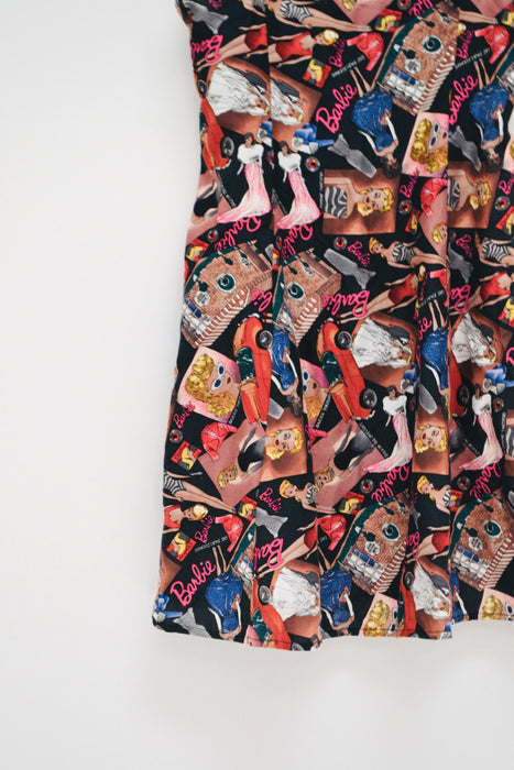 90s BARBIE Print Tank Dress Nicole Miller XS womens Girls Tween 10/12 // Vintage Barbie Doll Print Mini Cami Dress 90s Pop Art Fashion Print
