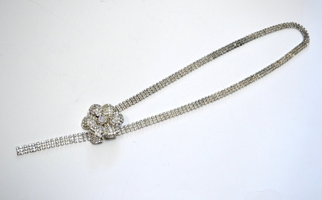 90s Vintage Silver Rhinestone Belt Small Medium large Rhinestone  Wedding Belt Rhinestone Sash Belt Silver Metallic Flower Belt Buckle