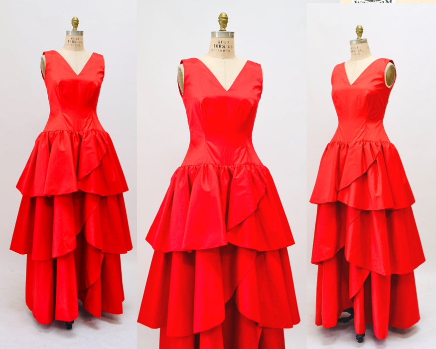 80s 90s Vintage Red Ball Gown Dress Small Rose Taft// 80s 90s Vintage Prom Party Dress Evening Gown Red Ball Gown Dress Ruffle Party Dress