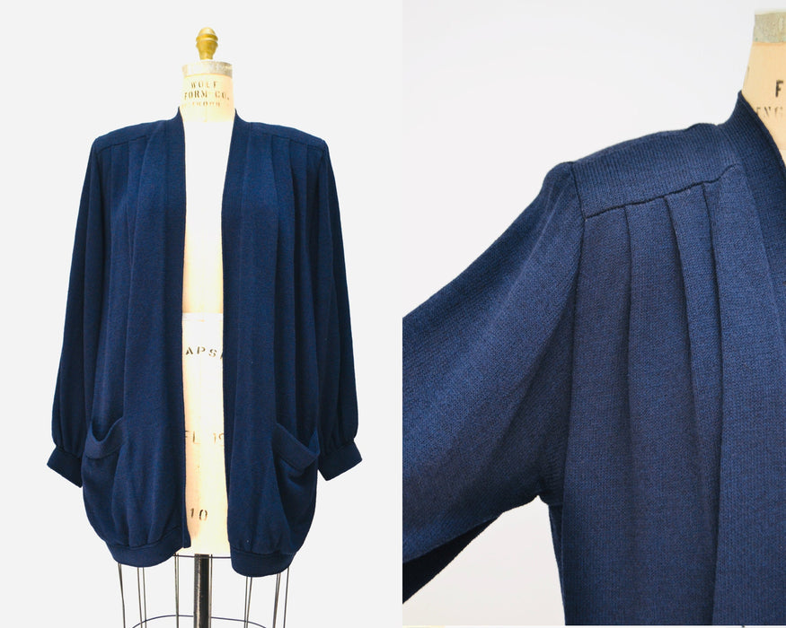 80s Vintage St. John Navy Blue Oversized Cardigan Size Medium Large Navy Blue Sweater Cardigan St John Black Vintage Cardigan Sweater