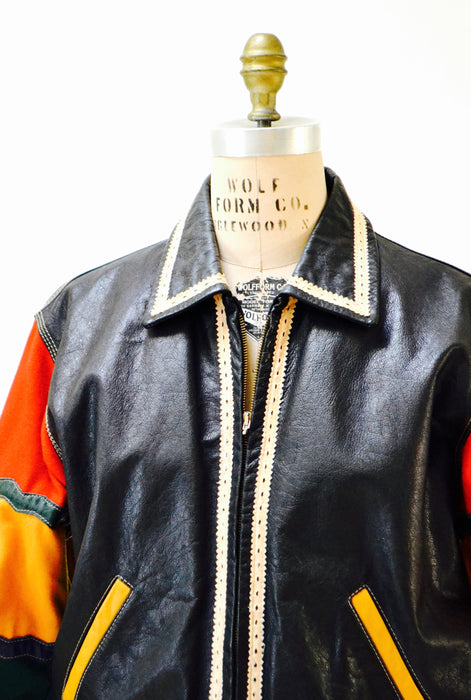 Vintage Moschino Leather Jacket Black Love Peace Heart Red and Black Navy Moschino Jeans ITaly Pop Art Rainbow Gay Pride Leather Jacket