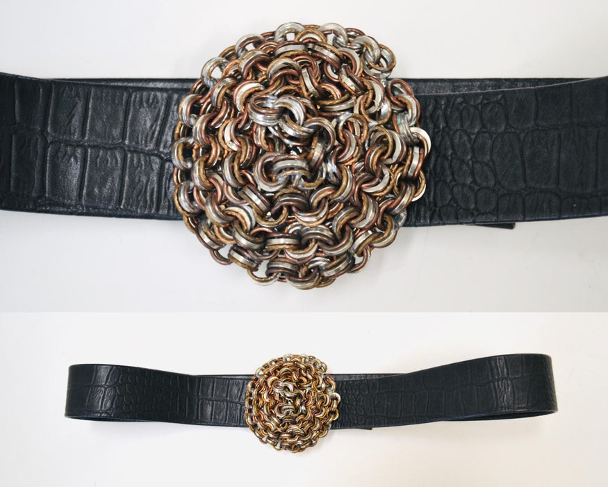 70s Chainmail Belt buckle Large silver Bronze Belt Buckle Vintage 70s Belt with Metal Belt Buckle Vintage Boho Wedding Wide Belt
