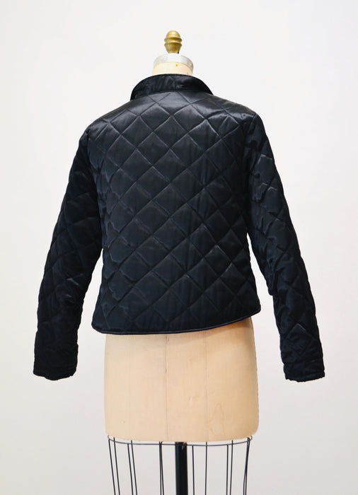80s 90s Vintage Black Satin quilted Jacket YLRAE.B Quilted Black Bomber Jacket Small Black Evening Lightweight Party Jacket Small Medium